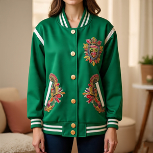 Moda 2024, chaquetas universitarias de cuello redondo para mujer, abrigo universitario de manga de cuero grueso y cálido para otoño e invierno, chaqueta con letras para mujer - Product Image 4