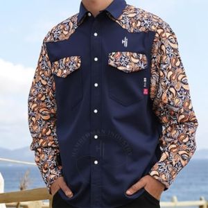 Chemises FR pour hommes, chemise de travail FR, vêtements de travail ignifuges, vêtements de sécurité pour hommes, chemise en coton ignifuge à manches longues, uniforme FR bleu - Product Image 6