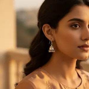 Pendientes Jhumka de Plata de Ley con Diseño Cultural Indio para Mujer - Product Image 1