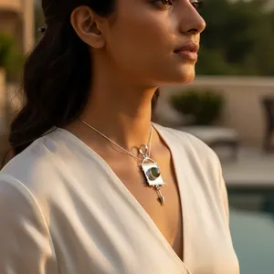 Modern Women's 925 Silver Green Stone <b>Pendant</b> Handmade Religious <b>Charm</b> with Diamond and <b>Pearl</b> Gift for Jewelry - Product Image 1