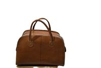 Sac de voyage vintage en cuir véritable de forme tonneau avec fermeture éclair, deux sangles et doublure en toile