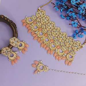 ชุดเครื่องประดับสำหรับงานแต่งงานแบบอินเดียชุดเครื่องประดับอินเดียสำหรับเจ้าสาวสีพีช - Product Image 3
