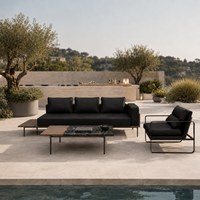 Ensemble de canapés de salon d'extérieur en acier inoxydable, mobilier de jardin toutes saisons pour projets d'hôtels, de terrasses, de complexes hôteliers et de patios