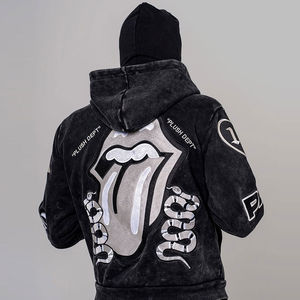 Sweat à capuche unisexe 100 % coton épais imprimé sur mesure style hip-hop avec poche, taille personnalisable, en molleton bouclette, design vieilli, service OEM - Product Image 6