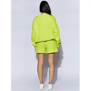 Ensemble short et sweat-shirt à col rond en coton décontracté grande taille pour femmes tricots respirants confortables - Product Image 3