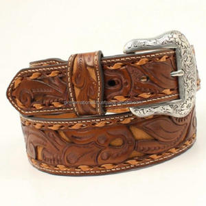 Ceinture d'outillage en cuir de grain complet de concepteur de sculpture à la main pour hommes et femmes avec boucle à épingle unique en relief floral de concepteur - Product Image 3