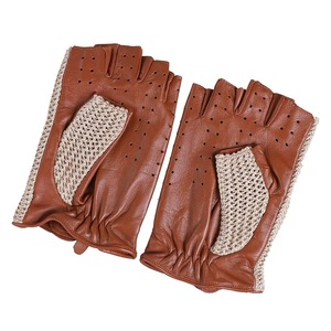 Gants de conduite thermiques en cuir véritable pour hommes, pour moto, sans doigts, en peau de mouton, coton, crochet, écran tactile, décontractés, pour les fêtes - Product Image 4