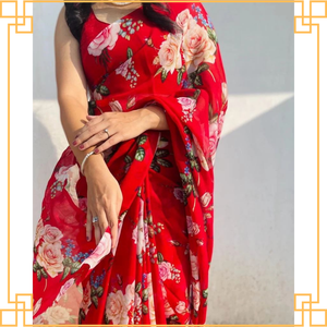 Sari en Georgette imprimé classique à la demande avec des motifs paisley Emballage personnalisé pour les fêtes et les fêtes fabriqué en Inde - Product Image 4