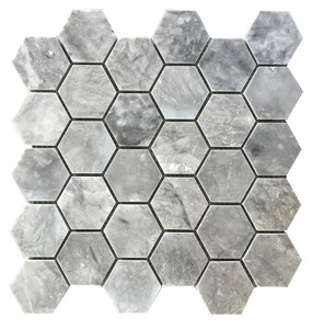 Carreaux de mosaïque hexagonaux de 2 pouces, blanc, gris et noir, marbre, style moderne, pour mur de salle de bain, résistants à l'eau, style contemporain intérieur - Product Image 6