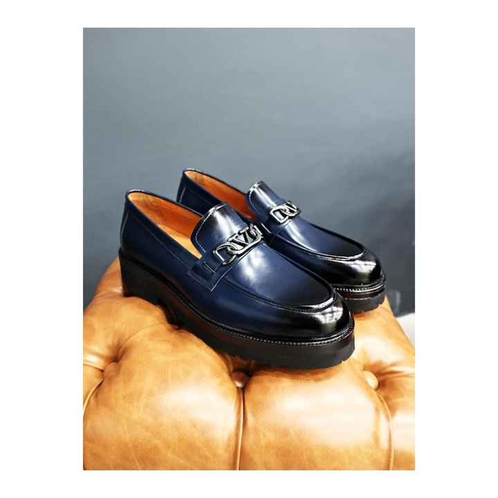 NAVY BLUE GENUINE LEATHER MEN'S CLASSIC SHOES