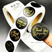 Autocollant de remerciement avec estampage à chaud doré, logo personnalisé, finition mate, rouleaux en gros, fabricant, décoration de cadeaux