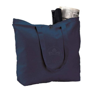 Venta al por mayor de las señoras de moda cremallera bolso de mano de gran capacidad 100% de algodón de lona tejida Logo plegable a rayas elegante bolsa de compras - Product Image 1