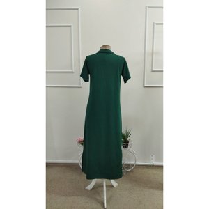 Women's Short-Sleeved Collared Zippered Long <b>Viscose</b> Two-Thread <b>Dress</b>, 34660 - Green - Product Image 6