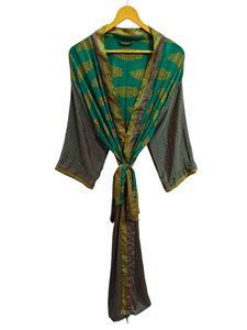 ชุดคลุมผ้าไหมสำหรับผู้หญิงใส่กลางคืนชุดคลุมยาวพิมพ์ลายดอกไม้ชุดกิโมโนผ้าไหมอินเดียย้อนยุคแบบรีไซเคิล - Product Image 2