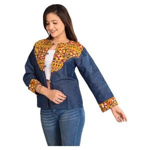 Veste en jean réversible brodée pour femme, style bohème indien fait main, en coton teint, tendance automne, pour tenue décontractée ou de soirée - Product Image 2