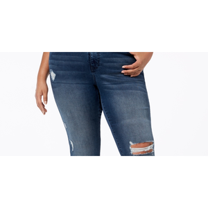 Jeans Skinny Strappati da Donna Taglie Forti, Stile Casual con Collo Alto, Lavaggio Chiaro, Tessuto Morbido, Estivi, Blu, Petite 4XL - Product Image 2