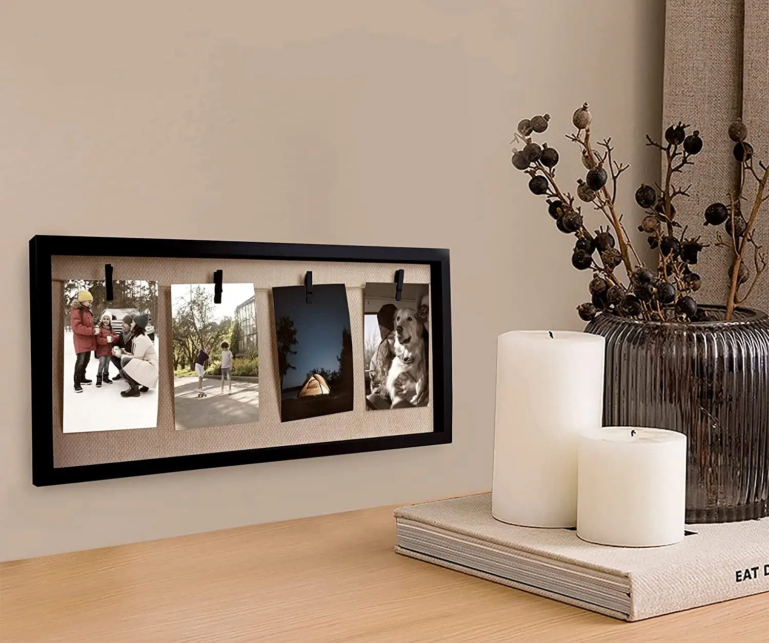 Photo Hanging Frame with Clips Multiple Collage Wall Pictures Wall Photo Frame for Decoration