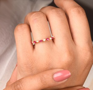 แหวนเพชรทับทิมแต่งงาน925เงินสเตอร์ลิง14K ชุบทองแหวนเรียงซ้อนอัญมณีสุดหรูสำหรับผู้หญิง - Product Image 2