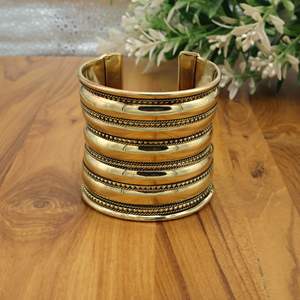 Wide Golden Cuff <b>Boho</b> Statement <b>Bracelet</b> Adjustable Brass Bangle Vintage Style Geometric Jewelry Gift Unisex Party Occasion - Product Image 3