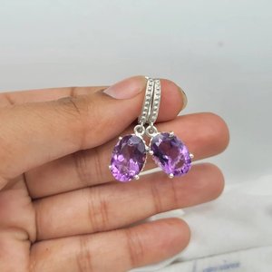 Wholesale Bulk Natural Amethyst <b>Huggie</b> Hook Drop Stud Solid 925 Sterling <b>Silver</b> Dangle <b>Earrings</b> Gold Plating Trendy Design Women - Product Image 2