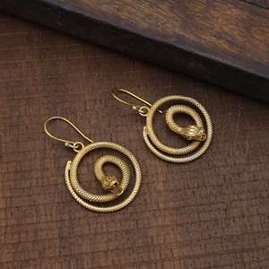 18K Plaqué Or Tribal Laiton Oreille Bijoux Exclusif Spirale Serpent Boucles D'oreilles Gothique Animal Accessoires De Mode Style En Gros - Product Image 3