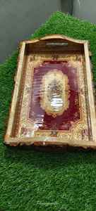 Plateau de service rectangulaire en bois nordique avec poignée, finition brossée, motif tribal, qualité commerciale, logo personnalisable en gros pour steak - Product Image 2