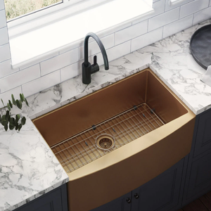 อ่างล้างจานทองเหลืองหรูหราในฟาร์มพร้อมผ้ากันเปื้อนแบบโค้งเป็นชั้นเคลือบด้วยสีทองขัดเงาและดีไซน์ด้านหน้าเป็นชั้นที่โดดเด่น - Product Image 6