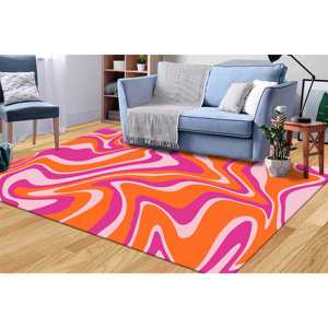 Tapis psychédélique à motifs tourbillonnants : Tapis imprimé à motifs abstraits rose et orange, tapis en chenille - Product Image 2