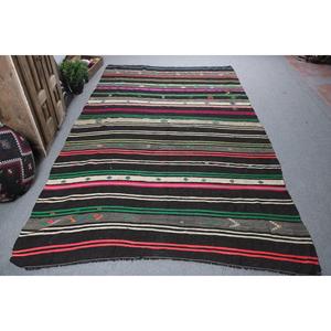 Tapis turc vintage 7,3x12 pieds, tapis en laine patchwork noir et rouge - Product Image 1