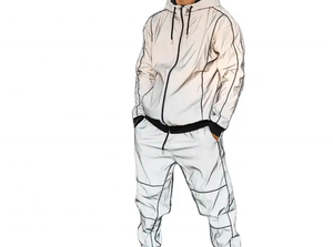 Nouveauté, survêtement deux pièces en nylon de qualité, jogging coupe-vent, sweat à capuche zippé, pantalon cargo, vestes de couleur unie - Product Image 4