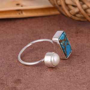 Anillo de plata de ley con perla turquesa, joyería de piedras preciosas bohemias ajustable, anillo de piedra natal hecho a mano, regalo bohemio único para ella - Product Image 5