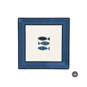 Set of 6-pcs Square Ceramic Dinner Plates Digital Printing Technique Mediterranean Multicolor Sea Theme Ocean by Excelsa - Product Image 1