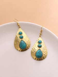 2025 Pendientes de lágrima bohemios chapados en oro más vendidos Estilo moderno con técnica de pulido de piedra de resina Turquesa - Product Image 2