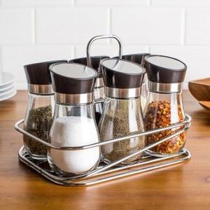 Kitchen <b>Organizer</b> <b>Spice</b> <b>Rack</b> with Glass Jars Iron Support and Handcrafted Wooden Finish Accented with Resin Detailing - Product Image 2
