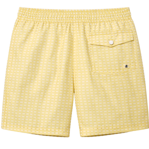 Shorts de Baño Reciclados para Hombre, Diseño a Cuadros Mini Amarillos, Secado Rápido, con Cintura Elástica, Cordón y Bolsillos - Product Image 2