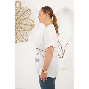 RMG <b>Beat</b> Move Plus Size Printed Cotton <b>T</b>-<b>Shirt</b> for Women - Comfortable Ecru Oversized Knit Top - Product Image 4