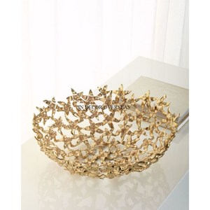 Hot Selling Superior Quality Aluminum Casted Leaves Designer High Grade Gold Plated <b>Table</b> Centerpiece Serving And Decor Bowl - Product Image 2