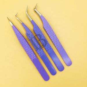 Pince à épiler professionnelle pour extensions de cils, pince à épiler violette, pince à épiler violette avec revêtement en poudre, prix de gros, acier inoxydable, vison - Product Image 2
