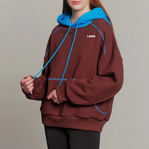 เสื้อฮู้ดดี้ผู้หญิงแบบสวมหัวทรงโอเวอร์ไซส์  ผ้าถักลายบล็อกสีสันสดใส  สำหรับฤดูหนาว  ออกแบบโลโก้ OEM ได้ตามต้องการ  ผ้าโพลีเอสเตอร์/คอตตอนเนื้อหนา  ดีไซน์ด้านหน้า - Product Image 3