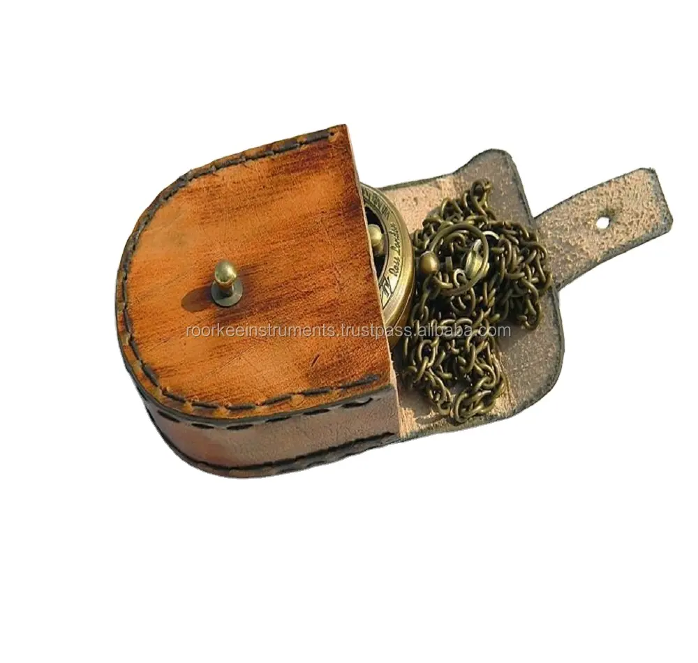 Collana con bussola meridiana in ottone all'ingrosso con custodia in pelle fatta a mano bussola in ottone magnetico prismatico