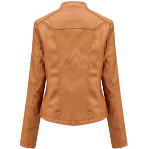 Best Quality Genuine <b>Leather</b> Varsity <b>Jacket</b> for Women Casual Wear <b>Long</b> Length With Printed Technique Canvas Fabric - Product Image 3