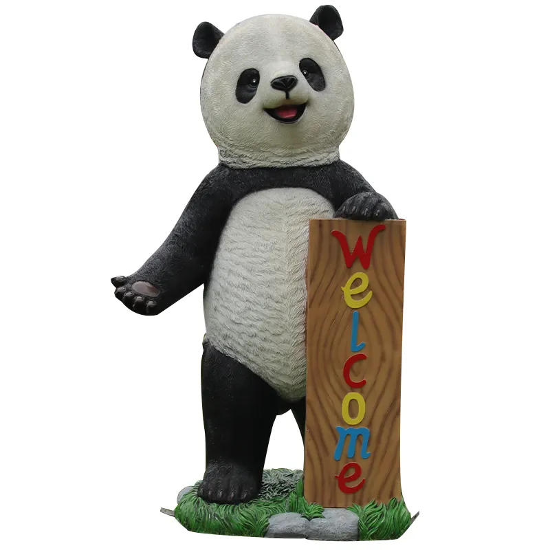 Panda di benvenuto all'aperto con un segno modelli di scultura