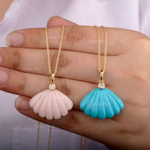 Wholesale Custom Charm <b>Necklace</b> with Natural Turquoise Seafoam and round Diamond 18K <b>Gold</b> for Weddings Producible In 10K/<b>14K</b> - Product Image 5