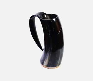 Handcrafted Natural Polished Ox Horn Drinking Vessel <b>Tankard</b> With Brown Leather Lace Up Strap Medieval Viking Style Barware - Product Image 2