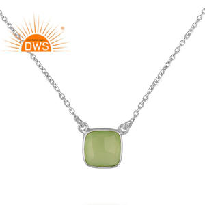 Collar con colgante de piedras preciosas de Calcedonia Prehnita Natural de Plata de Ley 925 de última tendencia, joyería personalizada para mujer - Product Image 1