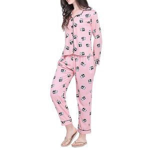 Conjunto de Pijama de Satén para Mujer, Cintura Elástica, Manga Corta, Estilo Lounge, Mezcla de Poliéster/Algodón, Moda Casual - Product Image 1