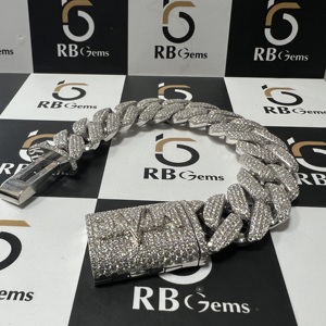 High Quality Customized 250Gram 24K Yellow Gold IGI Certified Cvd HPHT Lab Grown Asscher Cut Cuban Link Diamond <b>Bracelets</b> Unisex - Product Image 5