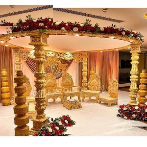 Mandap à quatre piliers Avni pour mariage économique, mariage traditionnel hindou, configuration de mandap Sankheda, aspect élégant, mandap en bois - Product Image 1