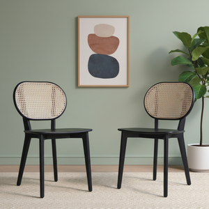 Chaise de salle à manger pliable en rotin naturel avec cadre en bois massif moderne et dossier noir pour la maison et les parcs - Product Image 1