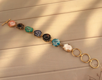 Bracelet ajustable en laiton plaqué or avec agate géode naturelle et druse, fermoir à bascule, pour femme